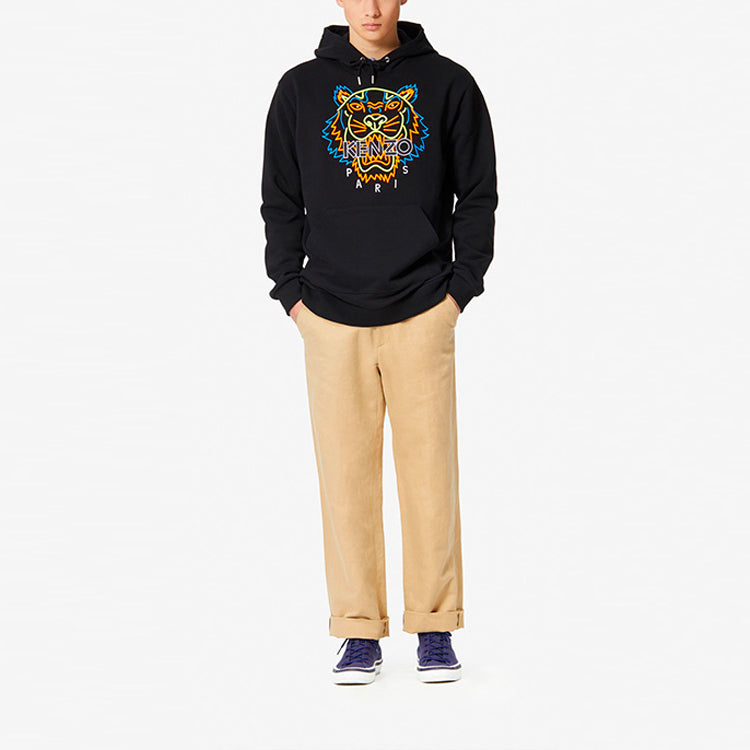 Men's KENZO Fluorescence Tiger Head Cotton Loose Black F955SW4234XF-99