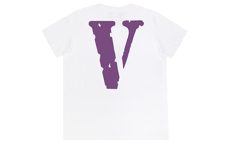 VLONE White Purple Printing Large Logo Short Sleeve Couple Style White VLTE19002
