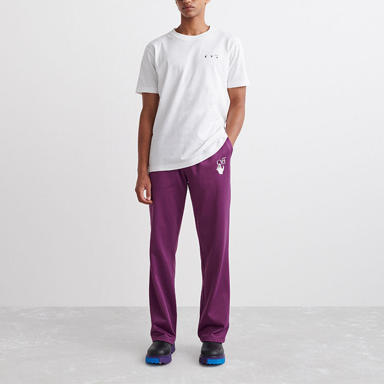 Men's Off-White SS22 Solid Color Logo Printing Straight Sports Pants/Trousers/Joggers Loose Fit Purple OMCJ018S22FAB0013701