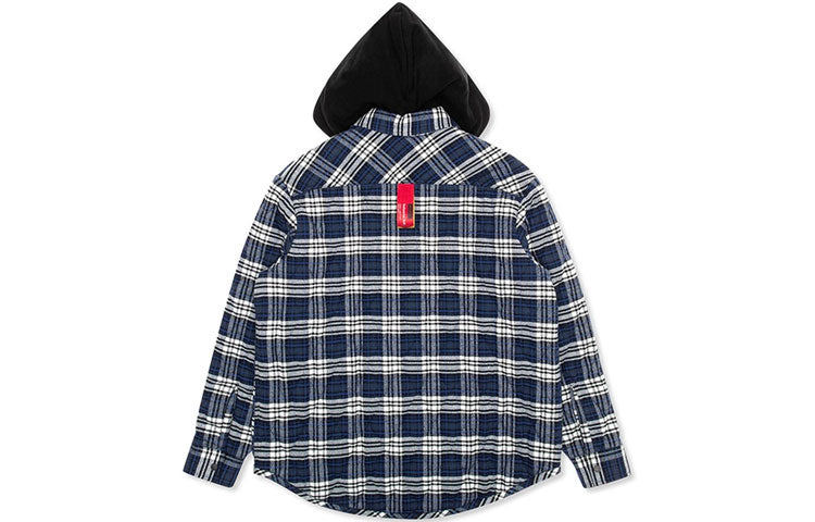 Off-White flannel Plaid Hooded Jacket Blue OMEA201F19F330033000