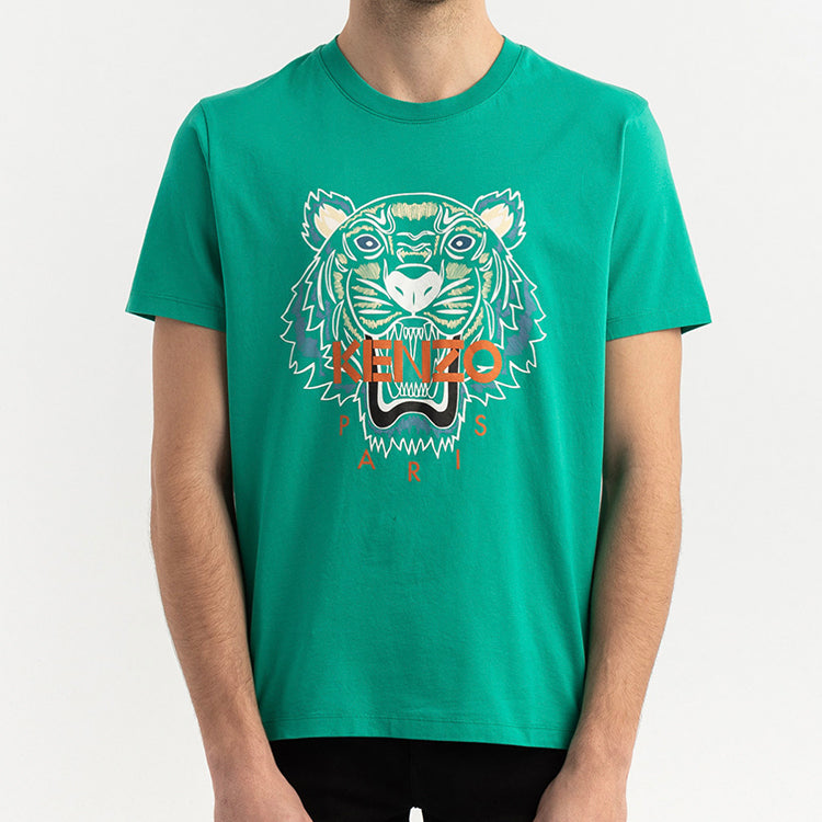 Men's KENZO Classic Tiger Head Printing Round Neck Short Sleeve Mint Green FA55TS0504YA-58