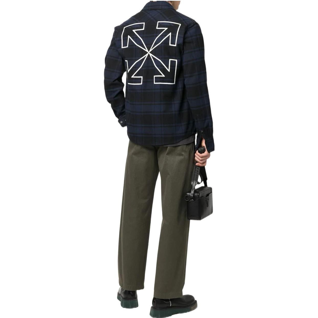 Men's Off-White Arrows Plaid Flannel Blue Shirt OMGA133S22FAB0014501