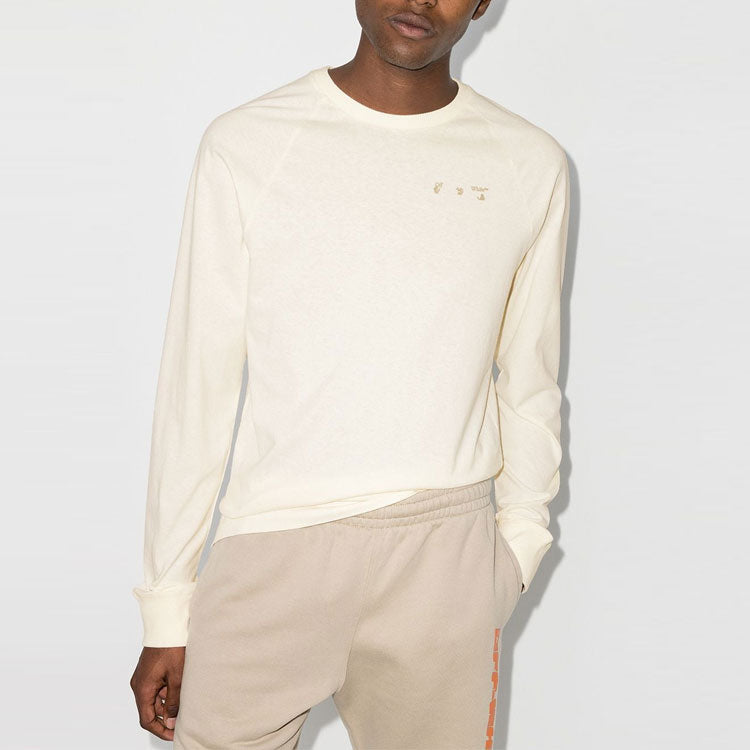 Off-White Solid Color Round Neck Pullover Long Sleeves Loose Fit Creamy White OMAB050G20JER0010303