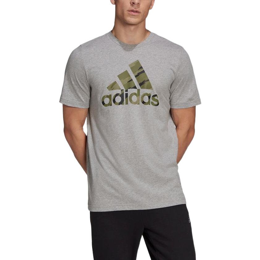 Men's adidas Logo Printing Round Neck Pullover Short Sleeve Japanese Version Gray T-Shirt HE4376