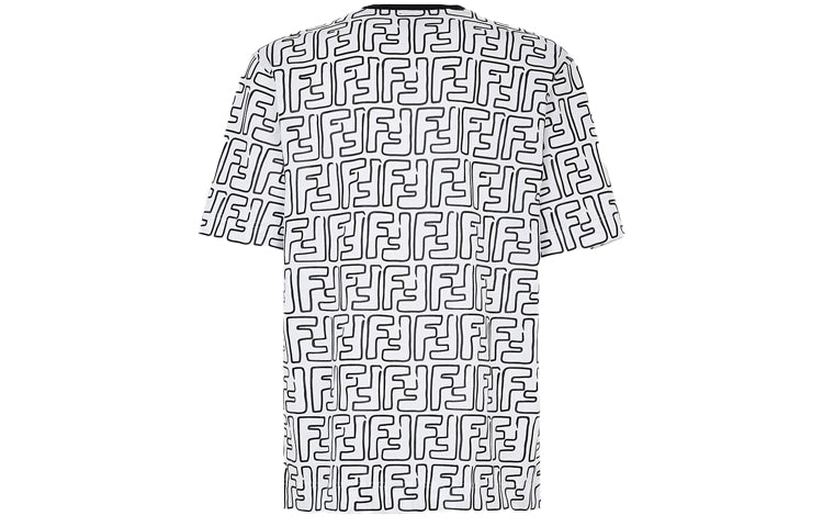 Men's FENDI Series FF Printing Round Neck Loose Short Sleeve Black White Colorblock FY0936ACNMF0QA0