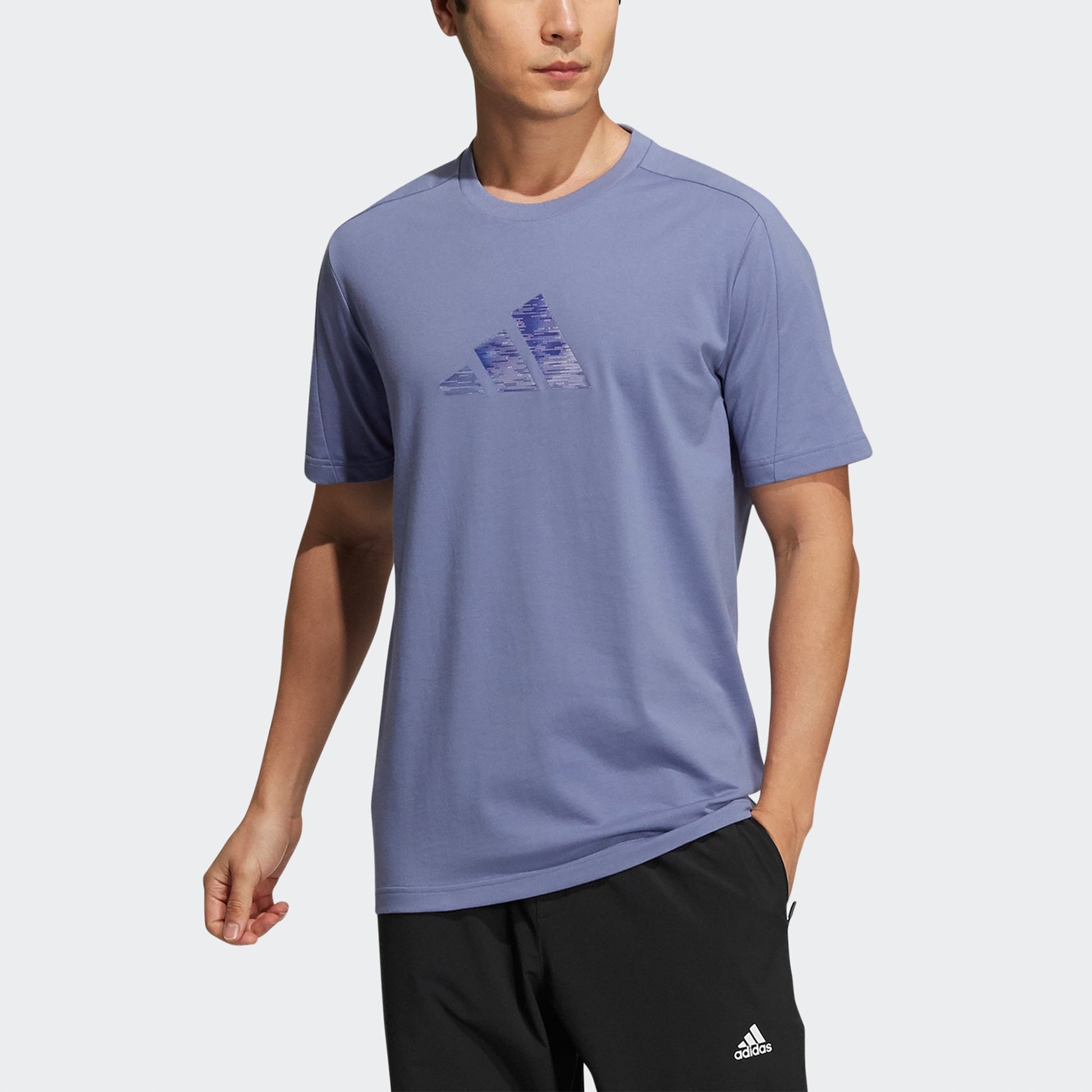 adidas Men's Fi 3bar Logo Print Crew Neck Purple H39357