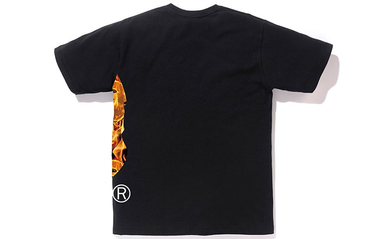 Men's BAPE Flame Ape Head Printing Short Sleeve Black 0ZXTEM110041E-BKQ