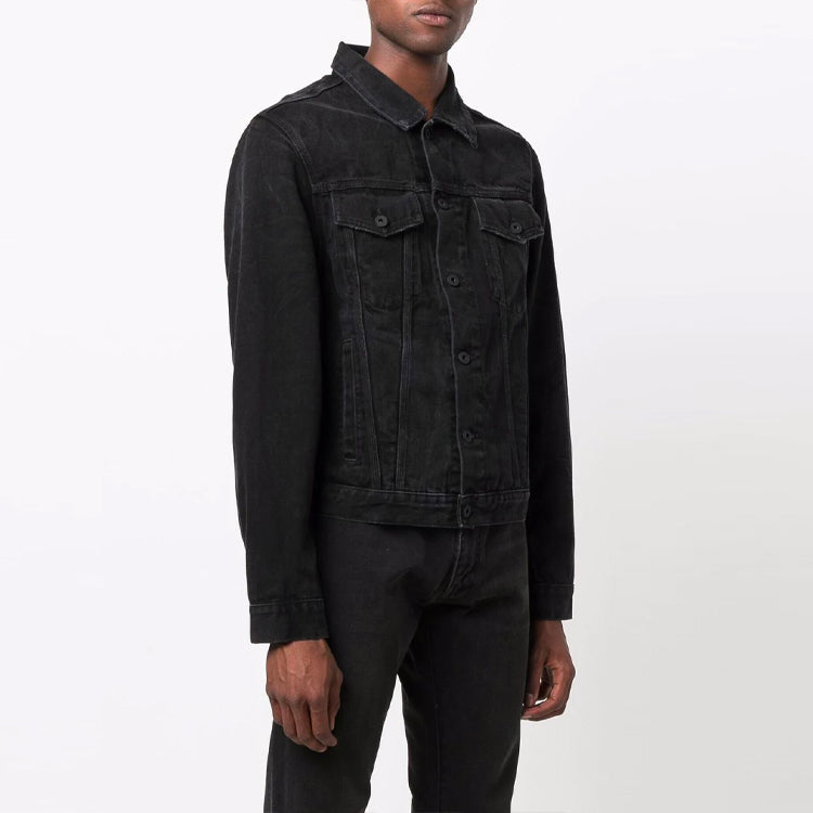 Off-White FW21 Casual lapel Denim Jacket Loose Fit Black OMYE054F21DEN0031209