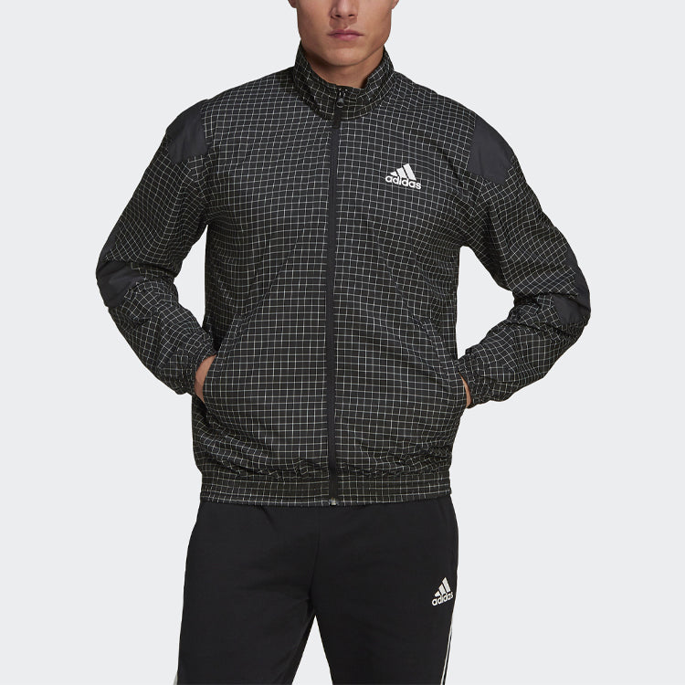 adidas M Primeblue Tt Plaid Pattern Loose Sports Jacket Black GM6511