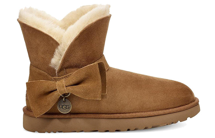 (WMNS) UGG Suede Mini Bow fur Fleece Lined Brown 1106542-CHE