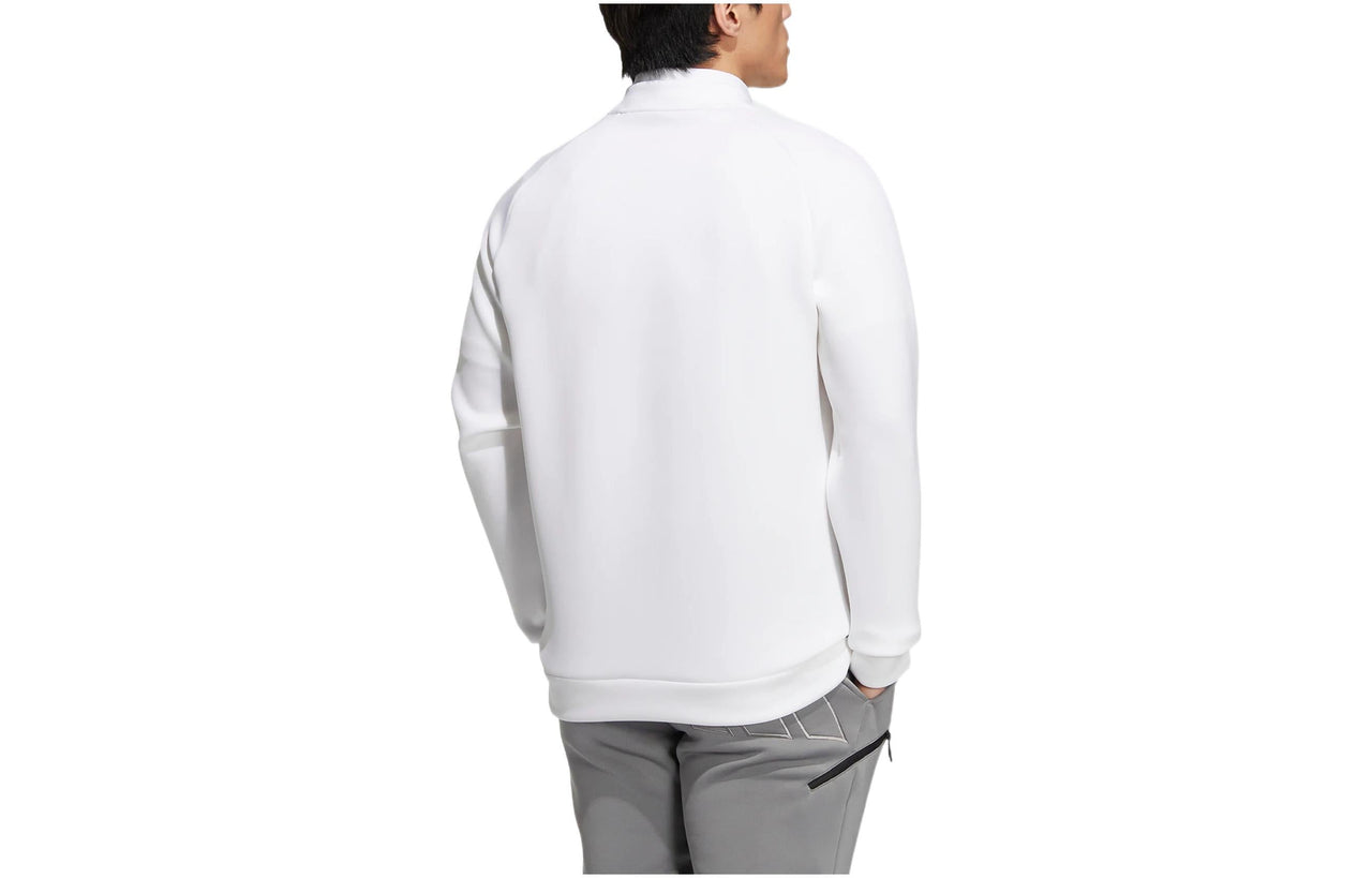 Men's adidas Bos Spcr Sweat Solid Color Large Logo Embroidered Pullover Round Neck Half Zipper Long Sleeves White HG8296