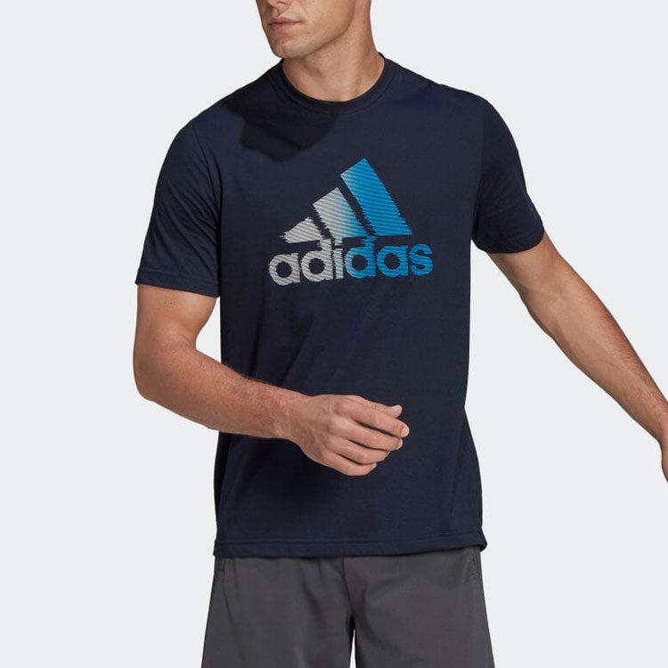 Men's adidas Logo Printing Round Neck Pullover Short Sleeve Blue T-Shirt HF7211