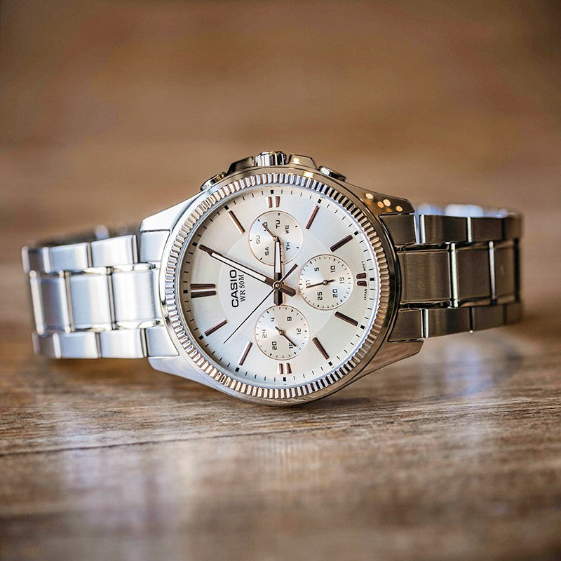 CASIO EDIFICE Quartz Waterproof Mens Silver Analog MTP-V300D-7A2