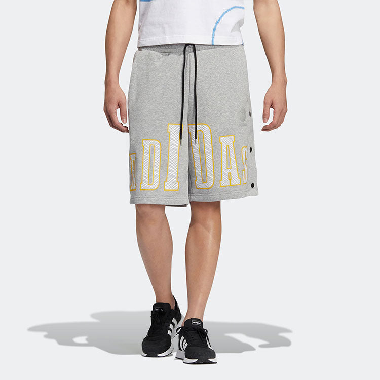 Men's adidas neo Alphabet Large Logo Printing Sports Shorts Medium Hemp Grey HN0003