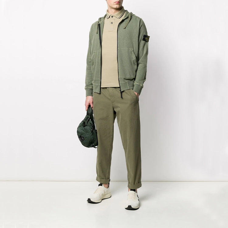 STONE ISLAND Zip Cotton Hooded Fleece Men Green MO721564251-V0058