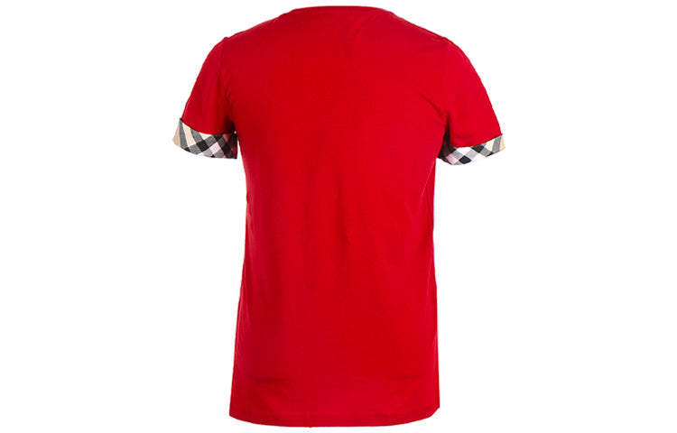 Burberry Cuff Plaid Round Neck Short Sleeve Red 38869511