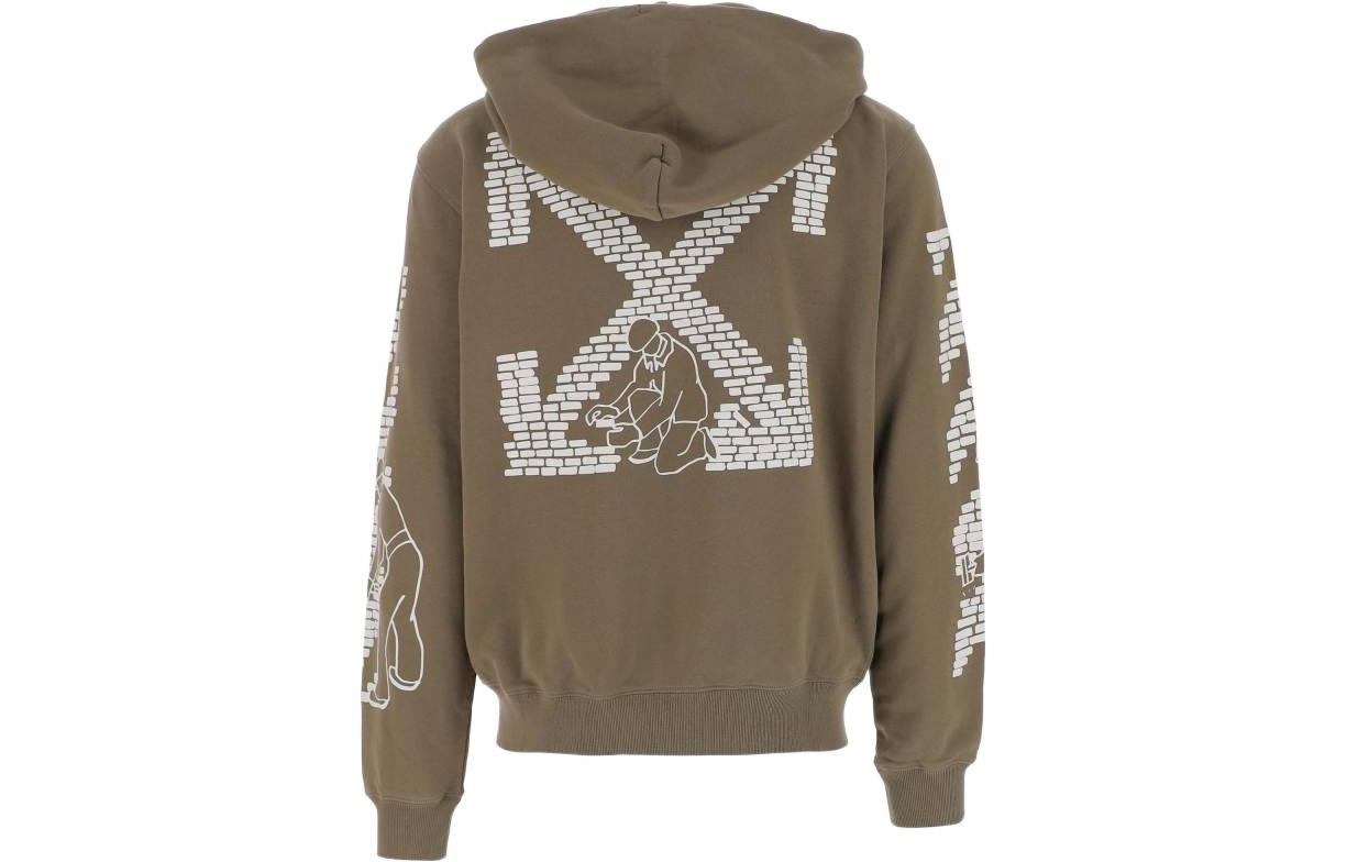 Men's Off-White FW22 Sleeve Pattern Printing Long Sleeves Zipper Loose Fit Military Green OMBE013F22FLE0055601