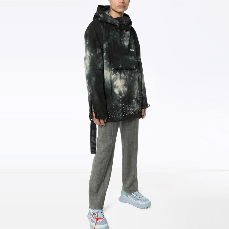 Men's Off-White Tie Dye Crystal Pullover Hooded Jacket Loose Fit Black OMEA211S20H860206100