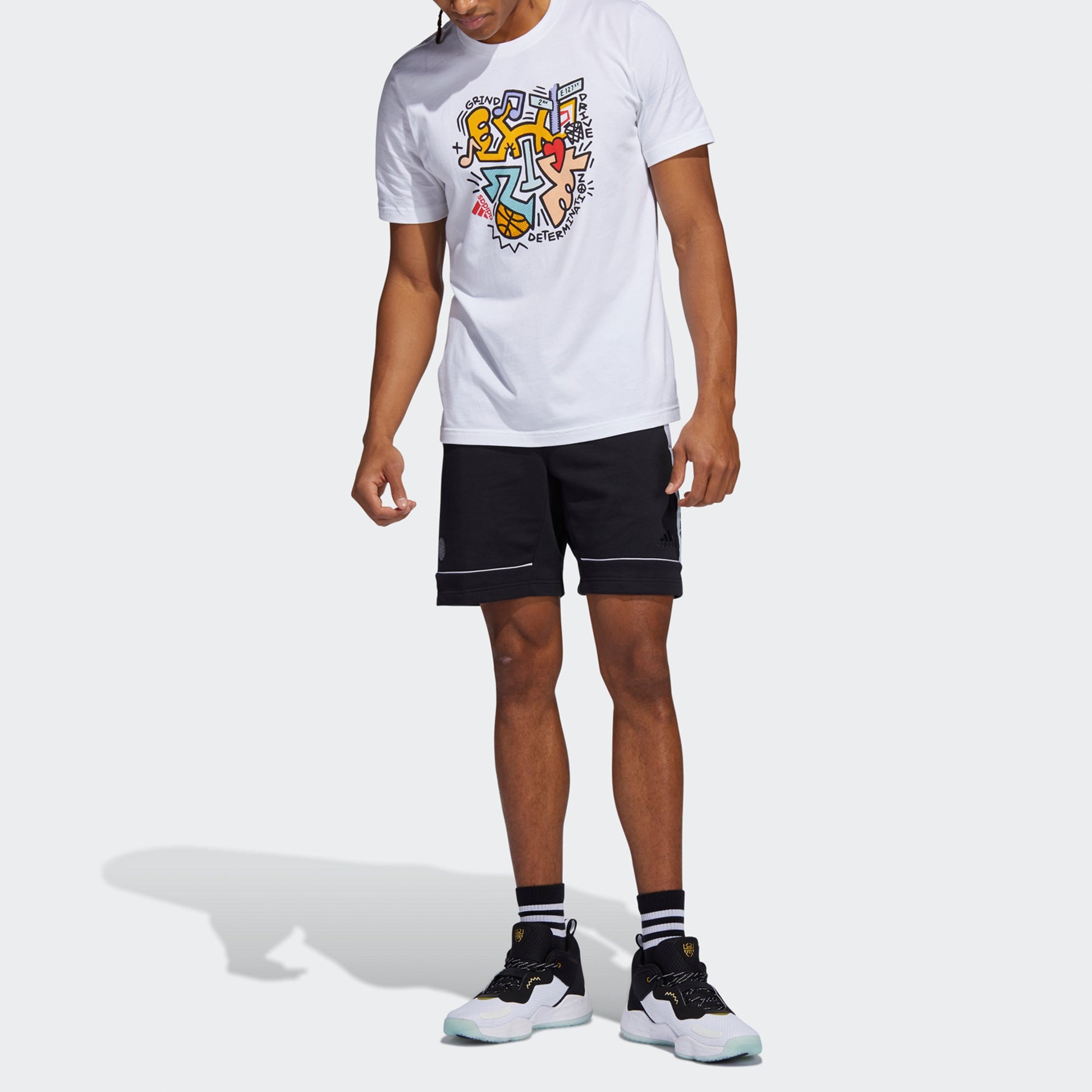 adidas Don 3 Nyc Cartoon Printing Sports Basketball Round Neck Short Sleeve White GT0224