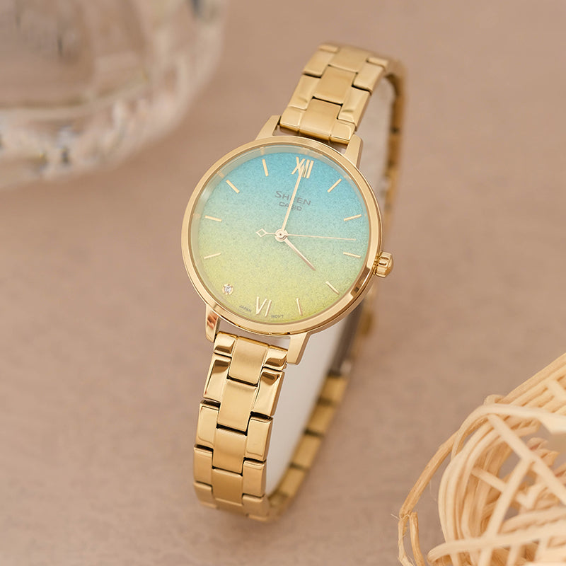 CASIO SHEEN Universe Starry Sky Subject Stylish Simplicity Thin And Light Watch Gradient Gold Analog SHE-4548G-2AUPR