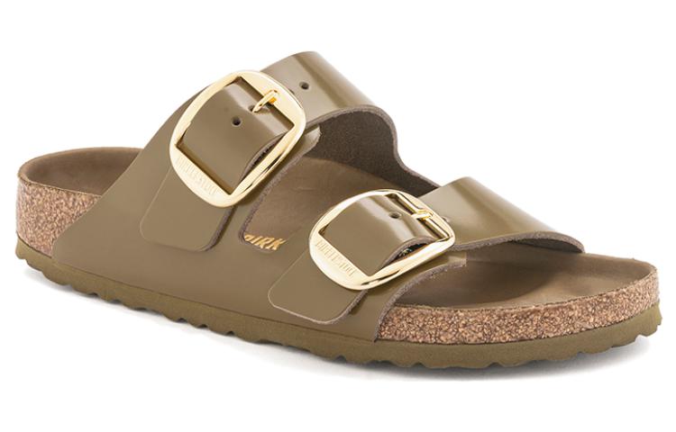 (WMNS) Birkenstock Arizona Big Buckle Natural Leather Patent Narrow Fit Sandals 'High Shine Mud Green' 1024257
