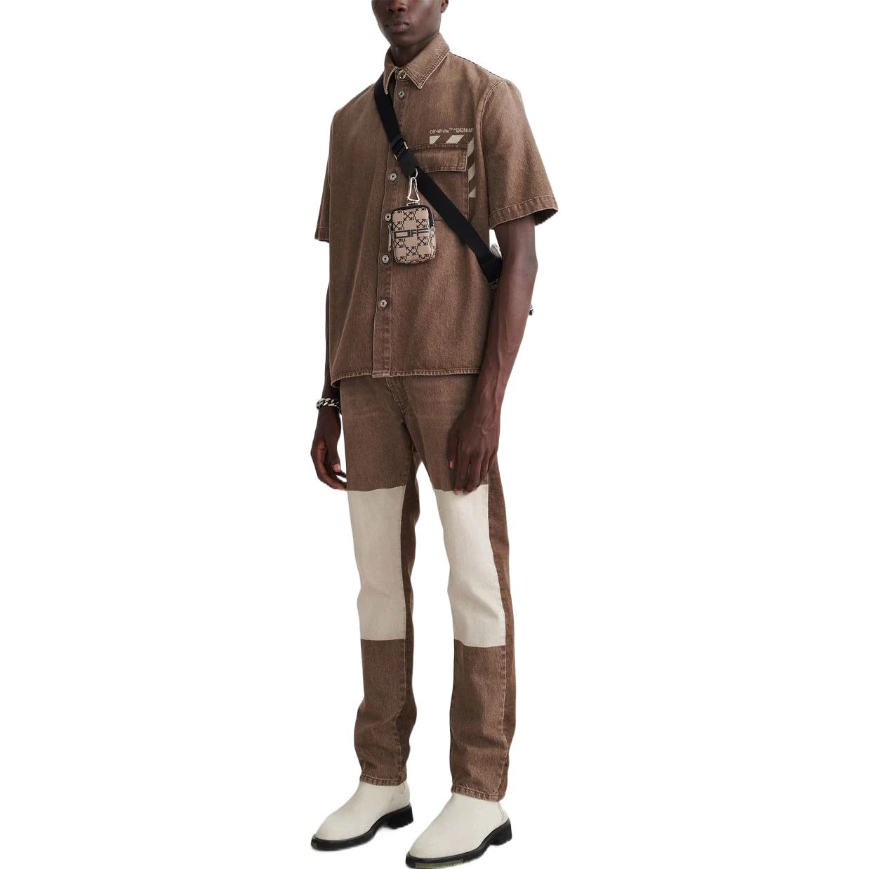 Men's Off-White Solid Color Pocket Short Sleeve Version Brown Shirt OMYD038S22DEN0018600