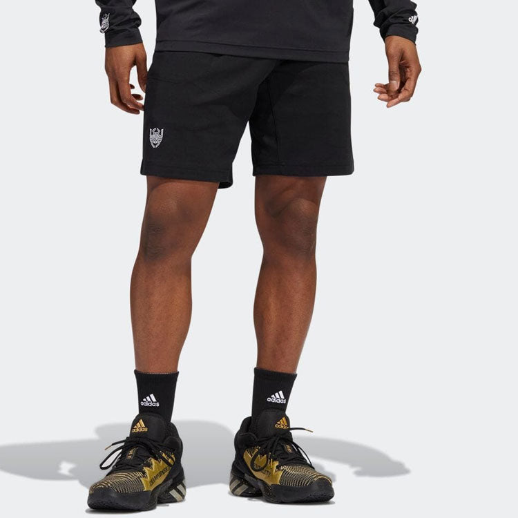 adidas Solid Color Lacing Basketball Sports Shorts Black HI5828