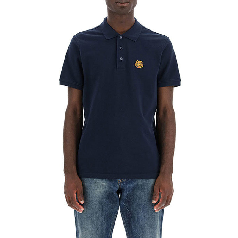 Men's KENZO SS21 Small Tiger Head Embroidered Short Sleeve Polo Shirt Navy Blue FA65PO0014PU-76