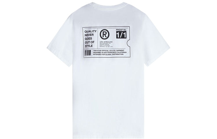 Men's Levis Round Neck Pure Cotton Alphabet Printing Short Sleeve White 87373-0000