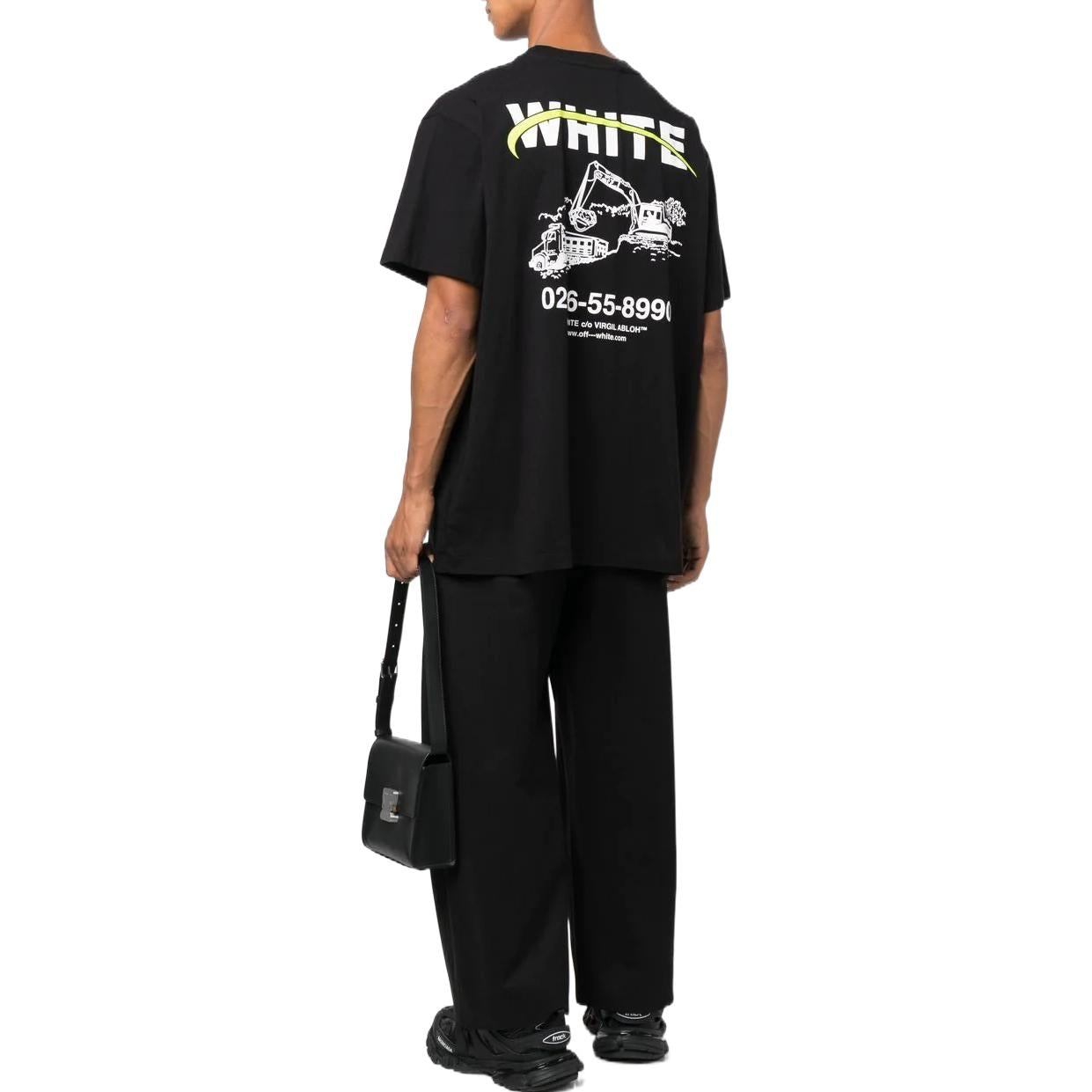 Men's Off-White FW22 Alphabet Logo Pattern Printing Round Neck Short Sleeve Loose Fit Black T-Shirt OMAA038F22JER0071001