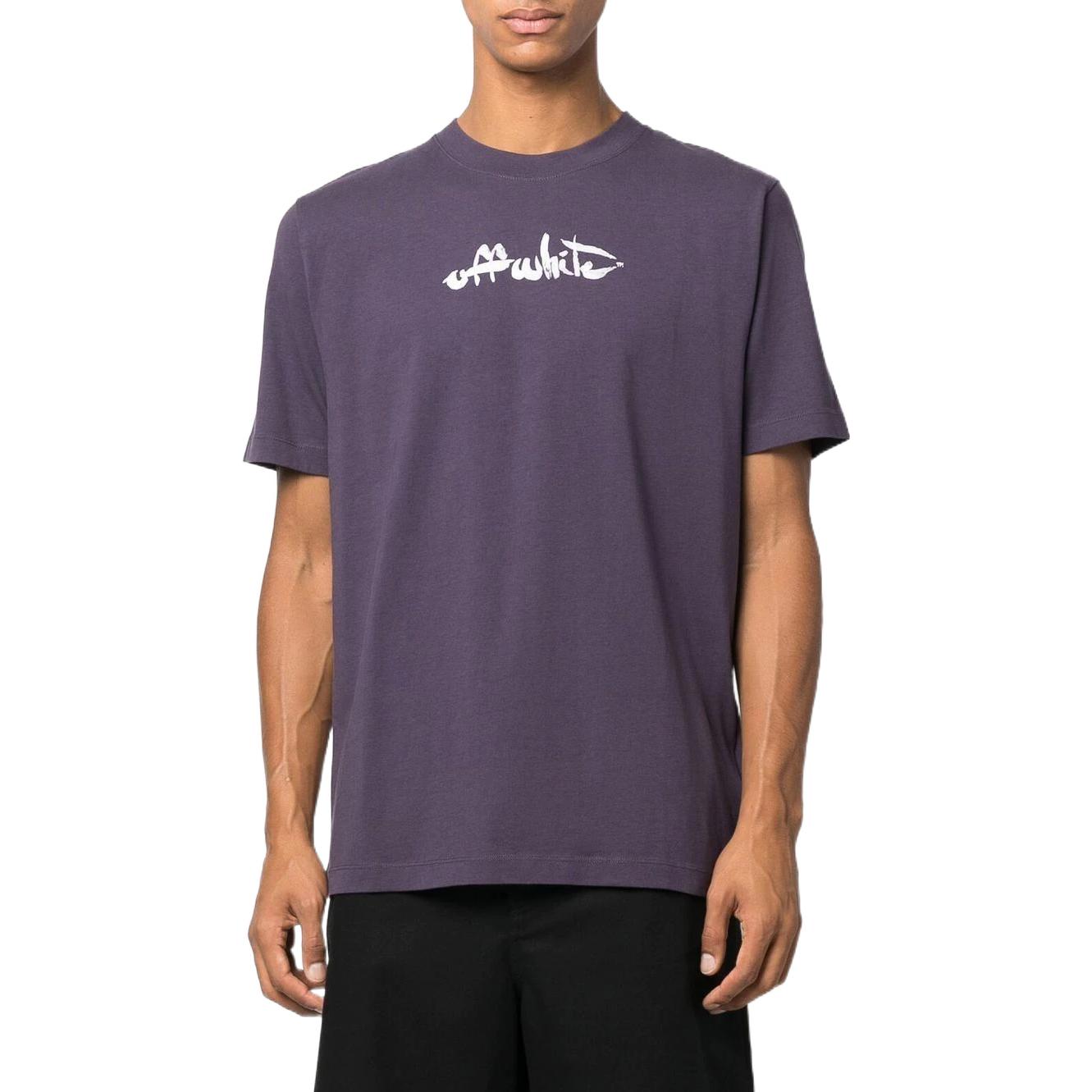 Men's Off-White SS22 Arrow Pattern Printing Round Neck Short Sleeve Loose Fit Purple T-Shirt OMAA027F22JER0093501