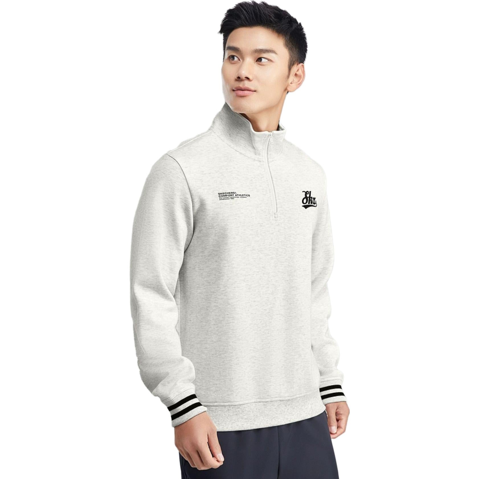 Skechers Casual Half-Zip Crew Sweater 'White Black' P423M047-02F0