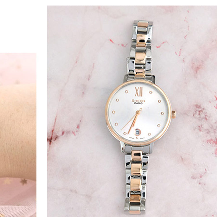 Casio Sheen Analog Watch 'Silver Rose Gold' SHE-4530SPG-7A