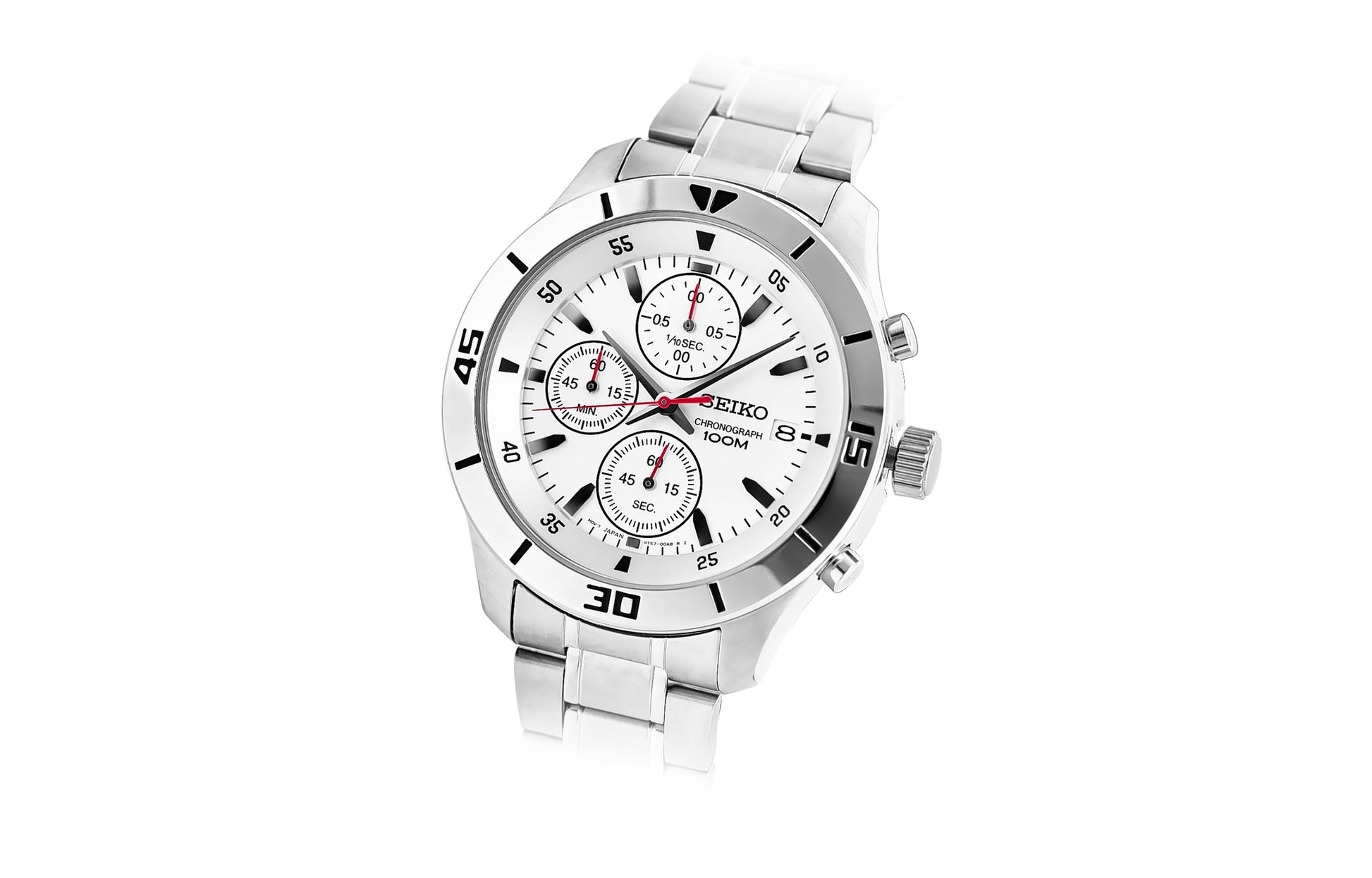 Men's SEIKO Three Eyes 100 Meter Waterproof Business Casual Fashion White Dial Steel Strip Quartz Watch SKS397P1