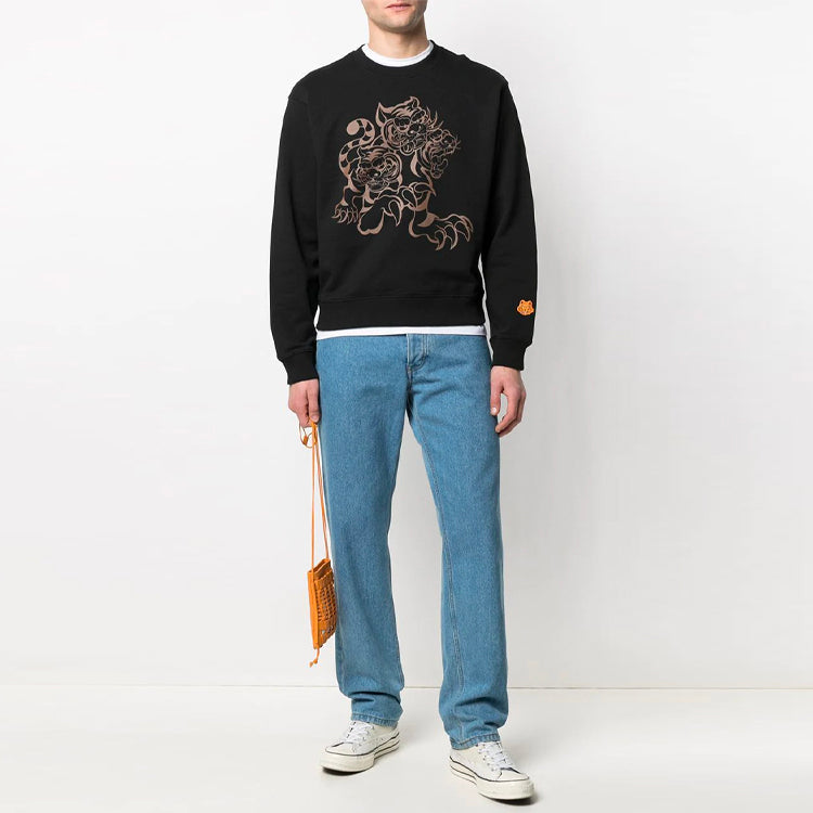 Men's KENZO x Kansaiyamamoto SS21 Crossover Tiger Printing Pattern Round Neck Pullover Black FB55SW0104ML-99