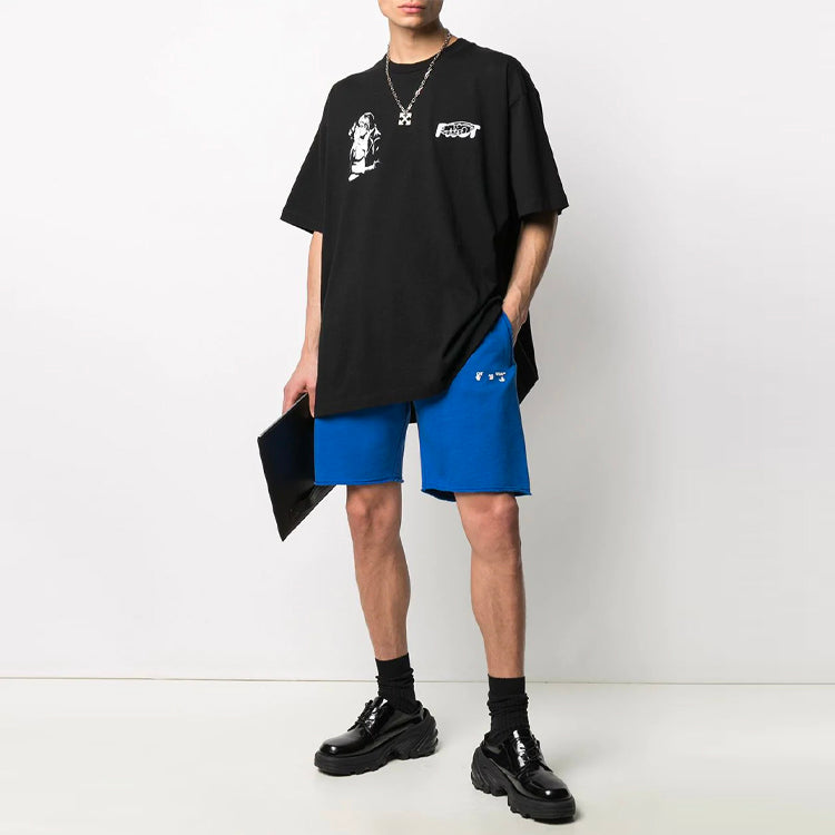 Off-White Logo Printing Sports Shorts Slim Fit Version Blue OMCI006S21FLE0024501