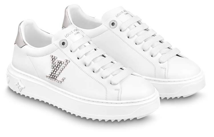 (WMNS) LOUIS VUITTON Time Out Sneakers 'White with Silver Rhinestone Logo' 1AAW10
