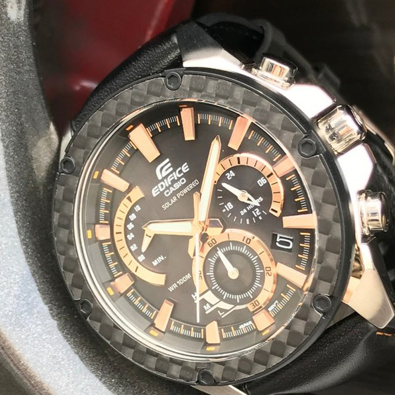 CASIO EDIFICE Solar Powered Black DialSilver Strap Mens BlackSilver Analog EQS-910D-1B