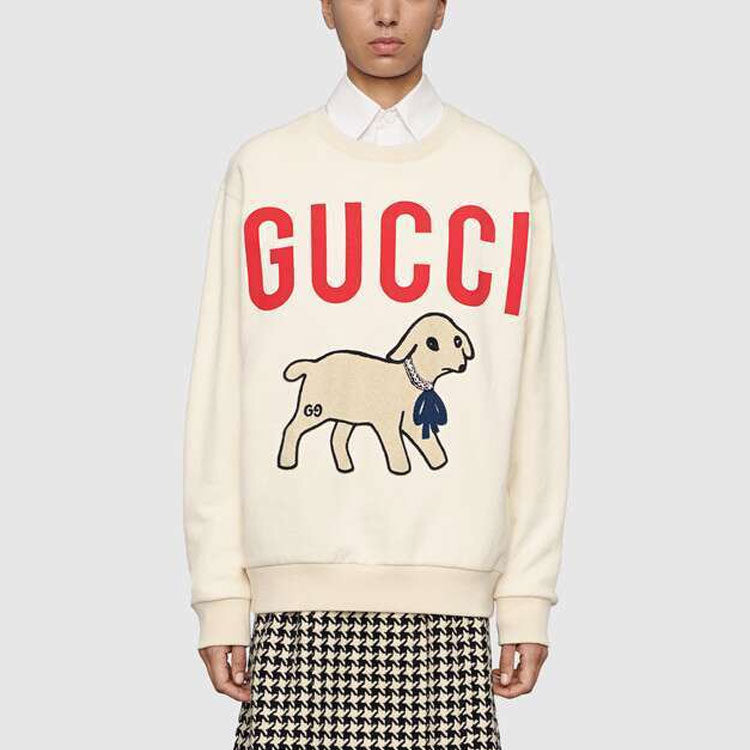 (WMNS) Gucci Lamb Patch Oversized Sweatshirt 'Beige' 469250-XJBUE-9230