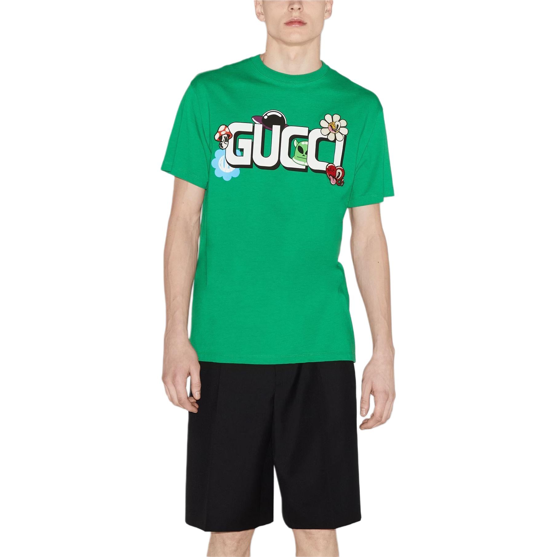 Gucci Cotton Jersey T-Shirt With Gucci Print 'Green' 785345-XJGI9-3440