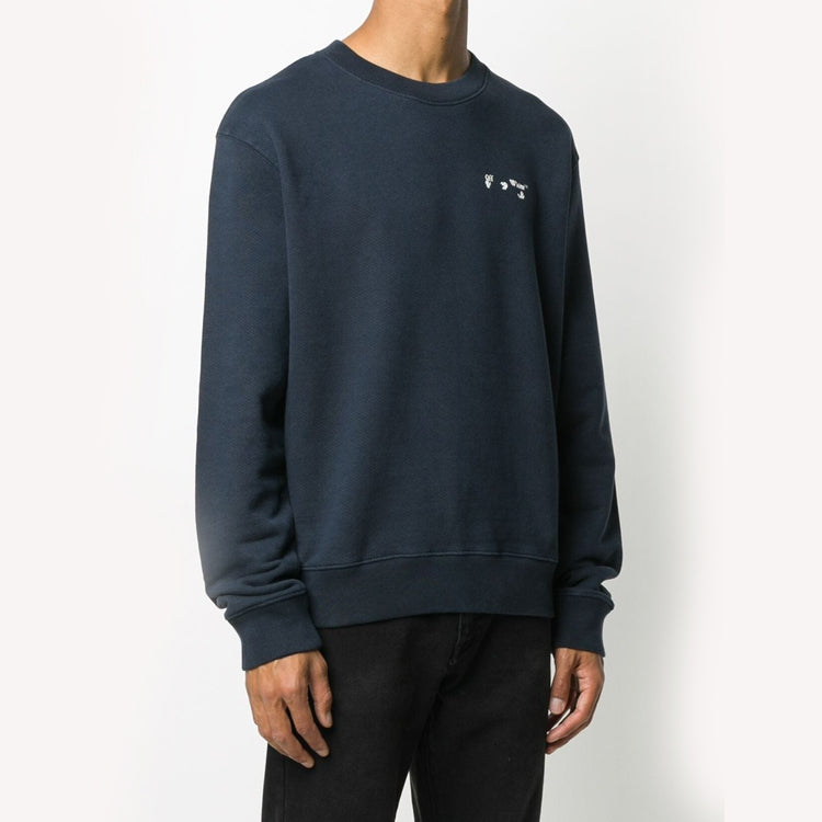Off-White logo Round Neck Pullover Long Sleeves Navy Blue OMBA025E20FLE0014501