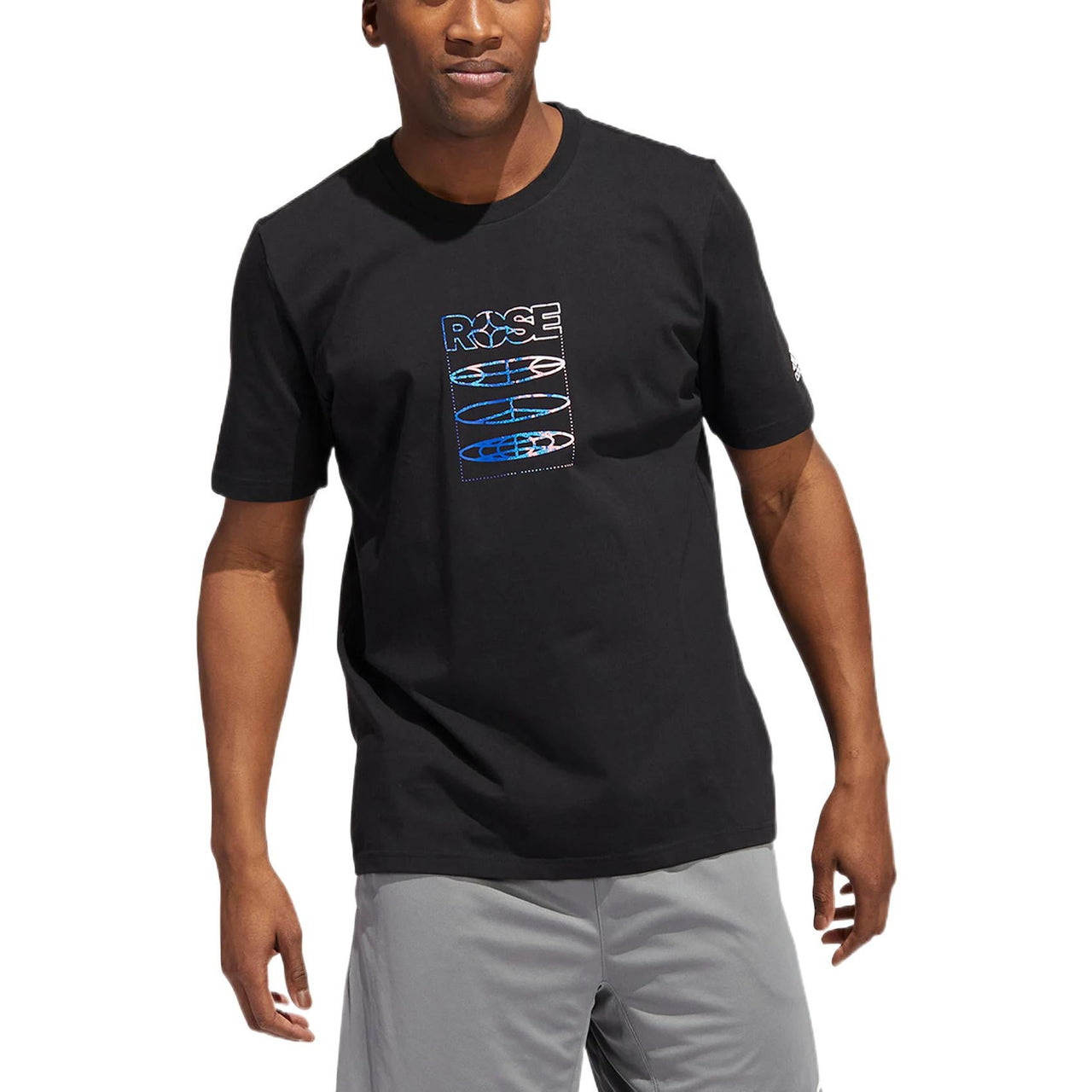 Men's adidas Rose Tee Back Logo Printing Round Neck Pullover Short Sleeve Black T-Shirt HH8943