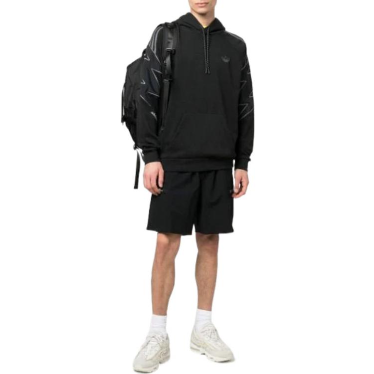 Men's adidas originals Logo Printing Pattern Drawstring Hooded Long Sleeves Black HE4709
