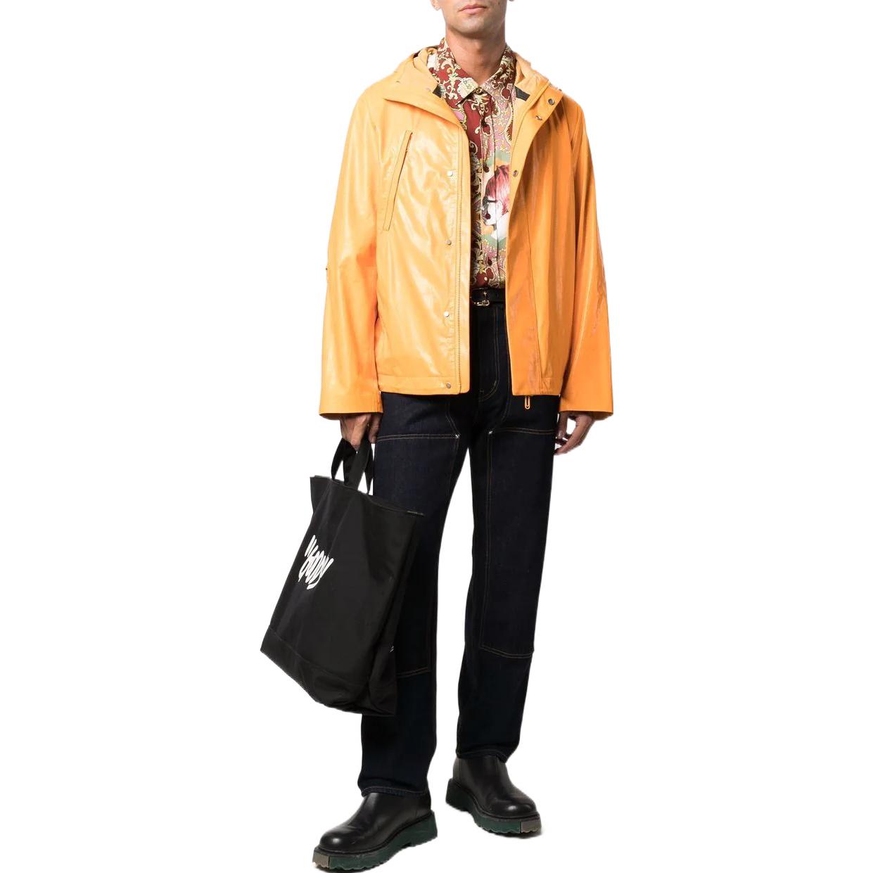 Men's Off-White FW22 Solid Color Straight Zipper Hooded Jacket Version Orange Yellow OMJA076F21LEA0012210