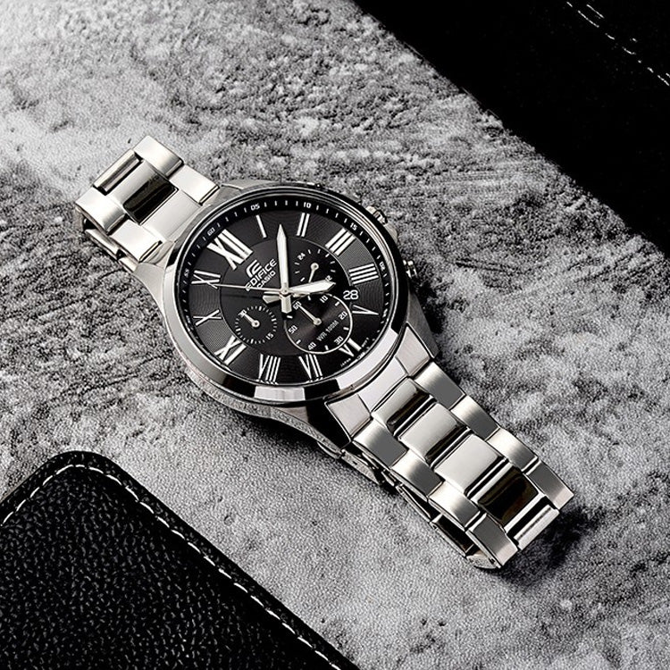 CASIO Water Proof Edifice Series Black/ Waterproof Mens Silver Analog EFV-500D-1AVUPR