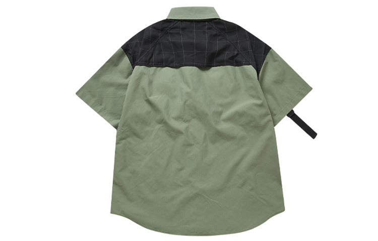 FILA FUSION Plaid Splicing Alphabet Logo Short Sleeve Shirt Green T11M023401F-GN