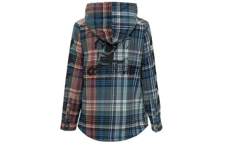 Off-White Plaid Printing Asymmetric hooded Shirt Blue OMGA125E20FAB0014510