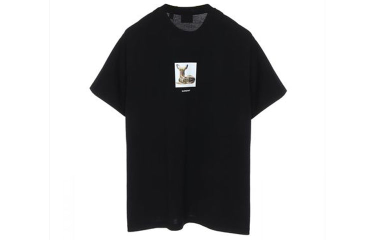 Men's Burberry Deer Print Cotton Oversized Printing Short Sleeve Black 80223691