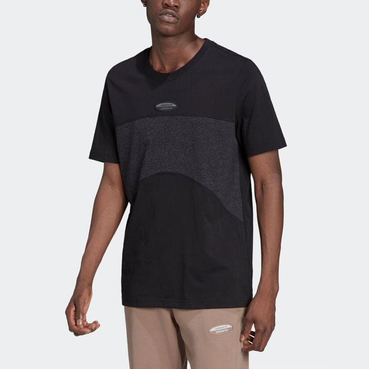 Men's adidas Colorblock Casual Round Neck Pullover Short Sleeve Japanese Version Black T-Shirt HC9470