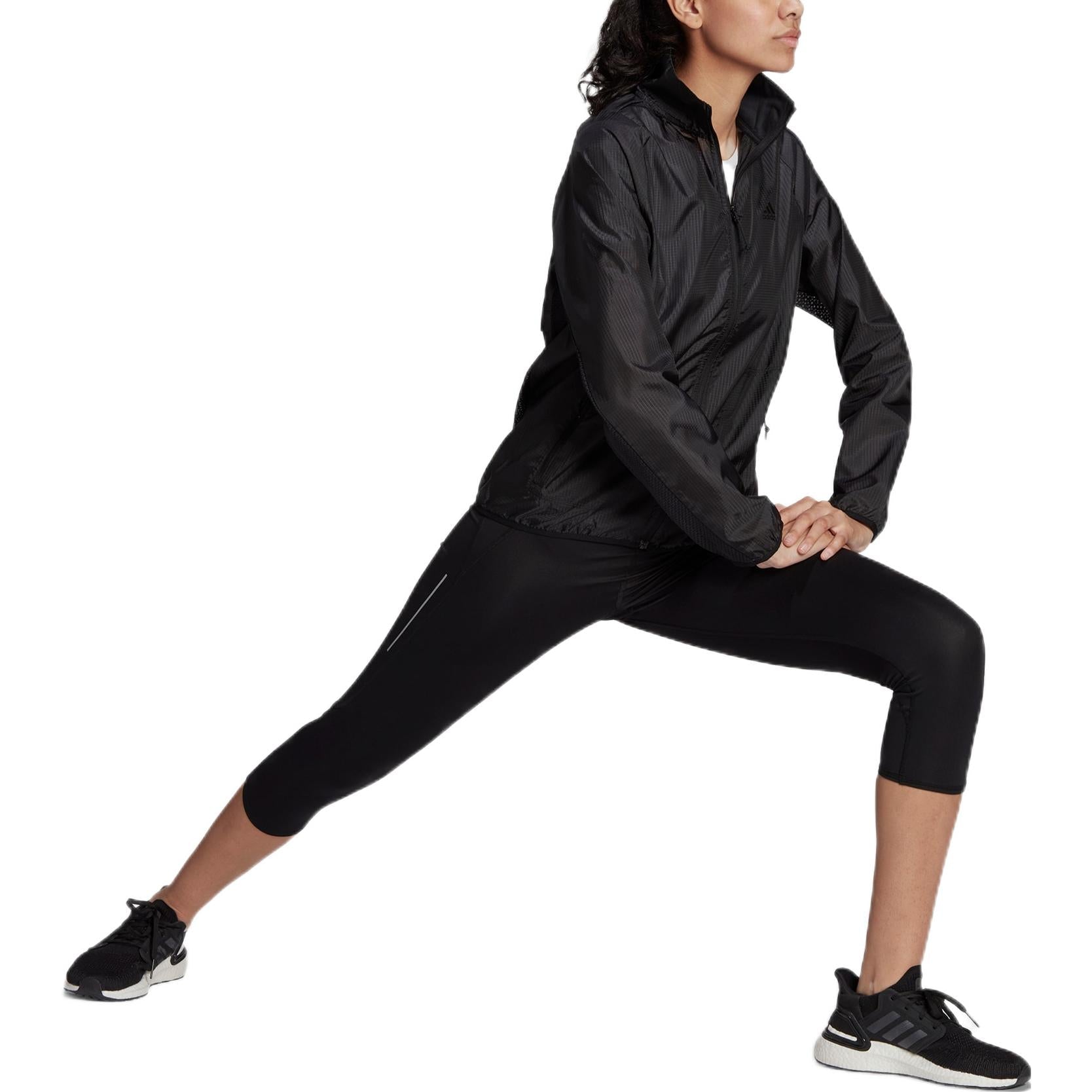 (WMNS) adidas Run Icons 3Bar Running Windbreak Asia Sizing 'Black' HC7971